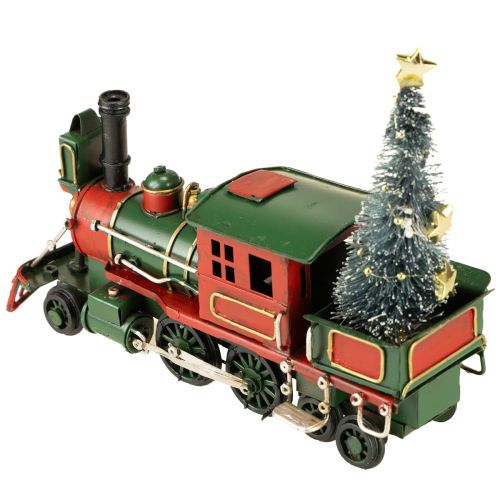 Artikel Weihnachtsdeko Metallzug mit Tanne in Grün-Rot für Tisch und Fensterbank