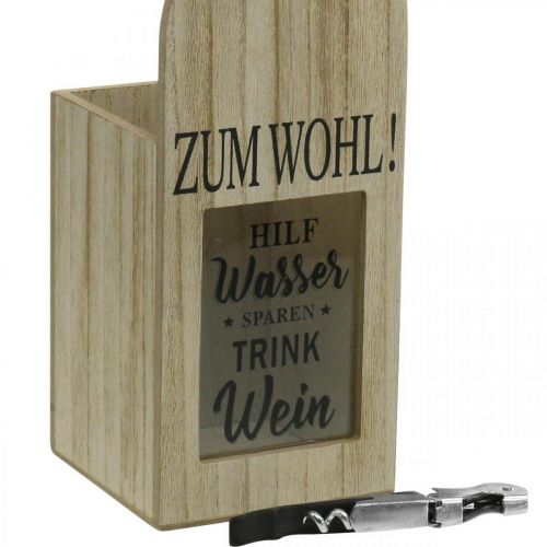 Präsentkiste, Flaschenhalter „Zum Wohl“, Geschenkkiste mit Flaschenöffner H35cm B10,5cm