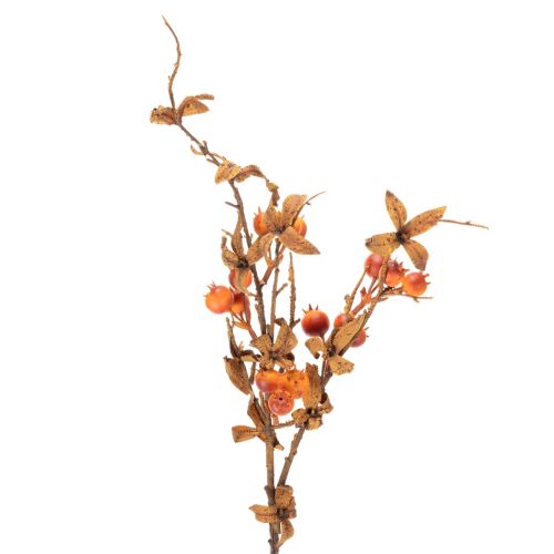 Künstlicher Weißdornzweig aus Kunststoff 75 cm Braun-Orange für Innen