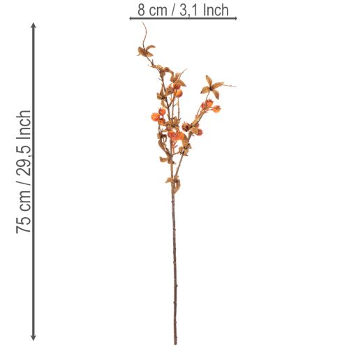 Künstlicher Weißdornzweig aus Kunststoff 75 cm Braun-Orange für Innen | Floristik24.at