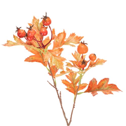 Künstlicher Weißdorn-Zweig mit Blättern und Beeren 62cm Orange-Rot