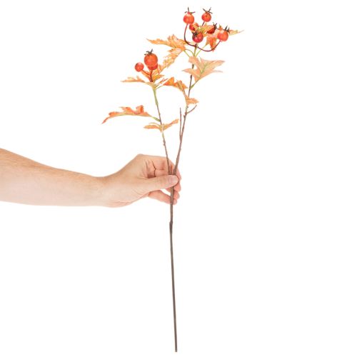 Künstlicher Weißdorn-Zweig mit Blättern und Beeren 62cm Orange-Rot | Floristik24.at