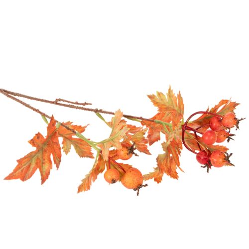 Künstlicher Weißdorn-Zweig mit Blättern und Beeren 62cm Orange-Rot | Floristik24.at