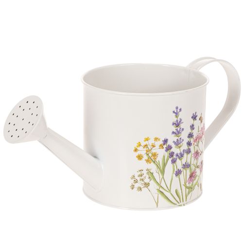 Weiße Metall-Gießkanne mit Blumenmotiv 30×13,5×12,5cm für Deko und Bepflanzung bestellen | Floristik24.at