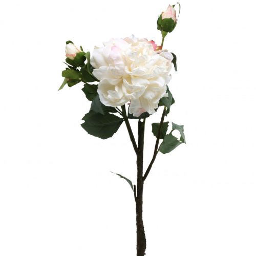 Weiße Rosen Kunstblumen Rose groß mit drei Knospen 57cm