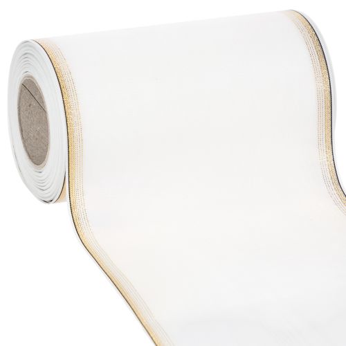 Weißes Taft-Kranzband mit Moiré-Effekt und Gold-Perlkante 175mm bestellen | Floristik24.at