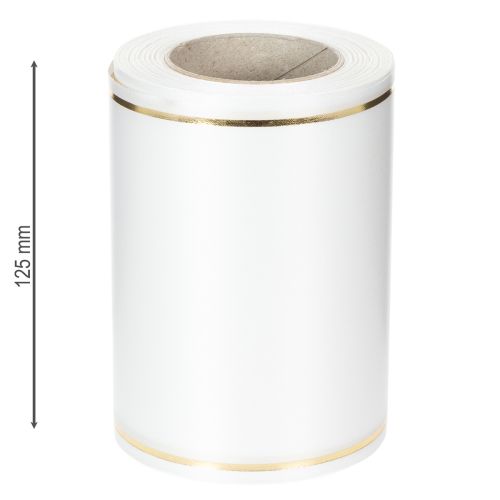 Weißes Satinband mit goldener Kante, Kranzband, 25 m x 125 mm, wasserfest | Floristik24.at
