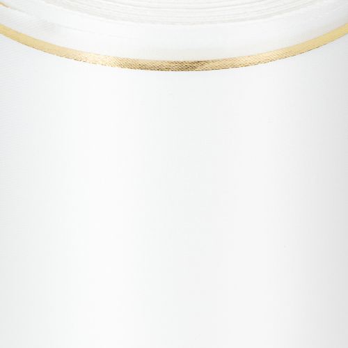 Weißes Satinband mit goldener Kante, Kranzband, 25 m x 125 mm, wasserfest | Floristik24.at