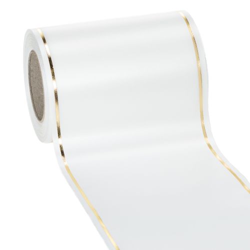 Weißes Satinband mit goldener Kante, Kranzband, 25 m x 125 mm, wasserfest bestellen | Floristik24.at
