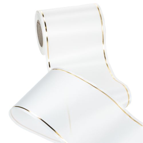Weißes Satinband mit goldener Kante, Kranzband, 25 m x 125 mm, wasserfest | Floristik24.at