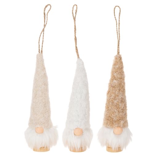 Deko-Wichtelfiguren aus Holz und Textil zum Aufhängen 17cm Weiß Beige Braun 6er-Set | Floristik24.at