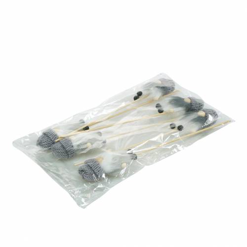 Floristik24 Blumenstecker Wichtel mit Wollmütze Grau 8,5cm L29cm 6St