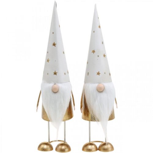 Floristik24 Wichtel Dekofigur Weihnachten Weiß, Gold 6,5cm H28cm 2St