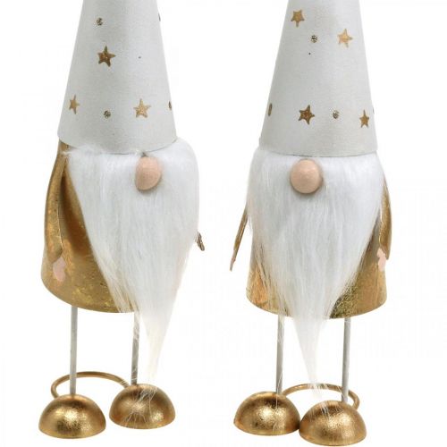 Floristik24 Wichtel Dekofigur Weihnachten Weiß, Gold 6,5cm H28cm 2St