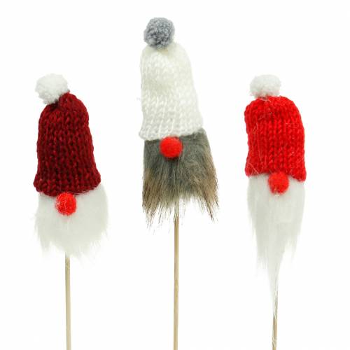 Wichtel zum Stecken mit Strickmütze Rot, Weiß, Grau 11–13cm L34–35,5cm 12 St