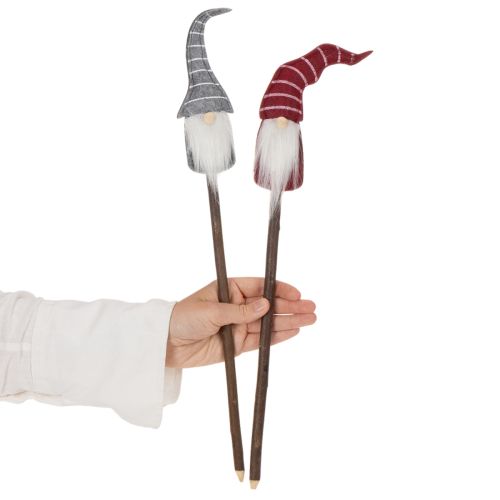 Wichtel Dekofigur auf Holzstab 46 cm 6er-Set Grau-Rot | Floristik24.at