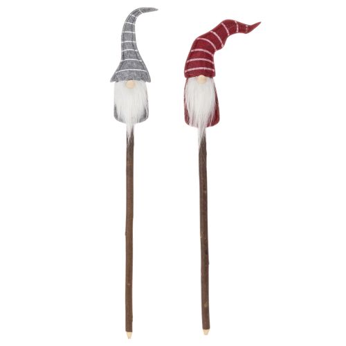 Wichtel Dekofigur auf Holzstab 46 cm 6er-Set Grau-Rot | Floristik24.at