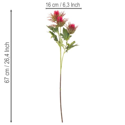 Künstlicher Distelzweig aus Kunststoff rot 67cm 3 Blüten für Wohnraumdekoration | Floristik24.at
