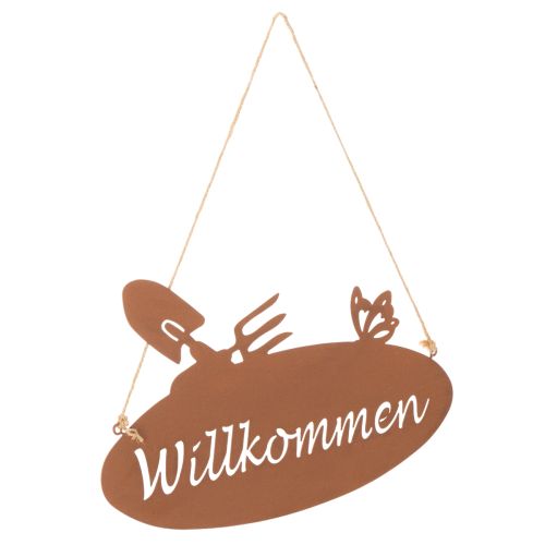 Willkommensschild Metall Rostoptik Hängedeko Jute 28,5x15 cm 3 Stück bestellen | Floristik24.at