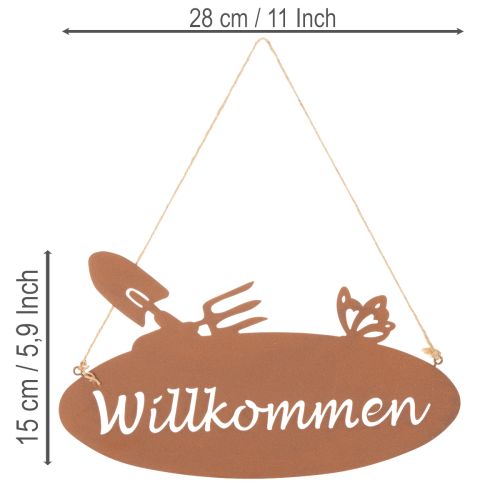 Willkommensschild Metall Rostoptik Hängedeko Jute 28,5x15 cm 3 Stück | Floristik24.at