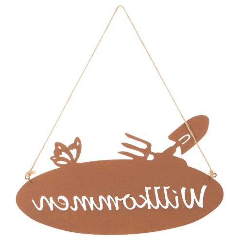Willkommensschild Metall Rostoptik Hängedeko Jute 28,5x15 cm 3 Stück | Floristik24.at
