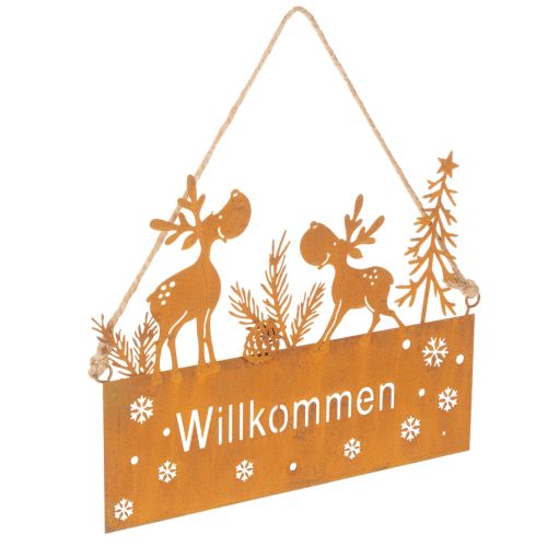 Willkommensschild aus Edelrost mit Rentiermotiv, 22 cm, 2 Stück