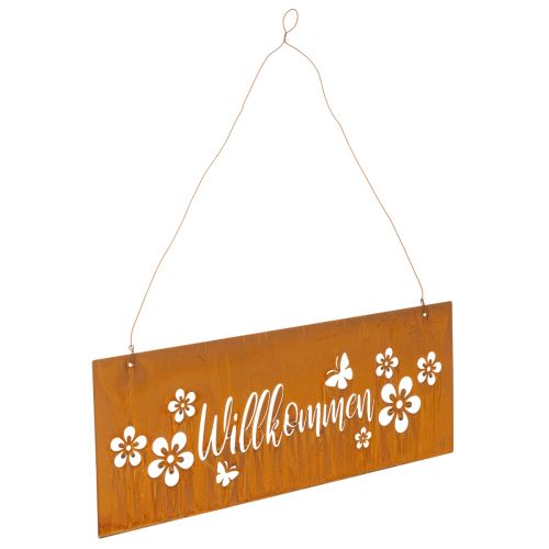 Willkommensschild Metall Edelrost 40x15 cm Rostbraun mit Blumen und Schmetterlingen bestellen | Floristik24.at