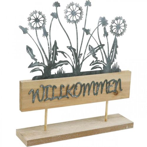 Floristik24 Willkommensschild mit Blumen, Sommer-Deko, Metalldeko mit Pusteblumen, Willkommen