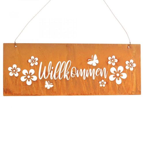 Artikel Willkommensschild Metallschild Edelrost Blumen 40x15cm