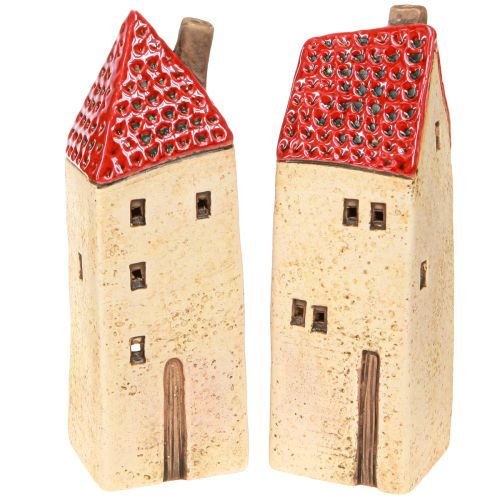 Windlicht Advent Keramik Haus Herbstdeko H18/18,5cm 2 St