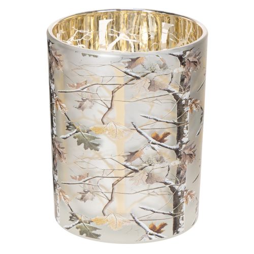 Windlicht Glas 12cm Winterwald Zweigdesign Gold