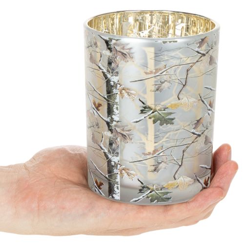 Windlicht Glas 12cm Winterwald Zweigdesign Gold | Floristik24.at