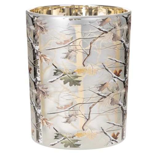 Windlicht Glas 12cm Winterwald Zweigdesign Gold | Floristik24.at