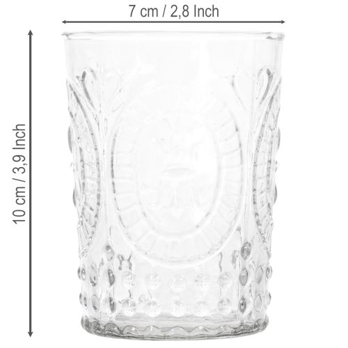 Windlicht aus Glas Ø7,5cm H10cm mit Ornamentmuster transparent | Floristik24.at