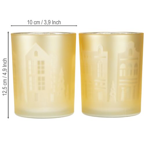 Artikel Windlicht Glas Silber Gold Stadtsilhouette H12,5cm 4 St