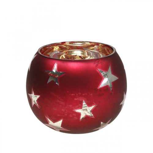 Floristik24 Windlicht Glas Teelichtglas mit Sternen Rot Ø9cm H7cm