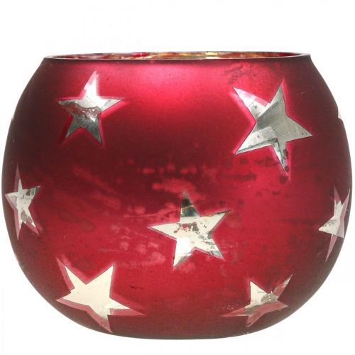 Artikel Windlicht Glas Teelichtglas mit Sternen Rot Ø9cm H7cm