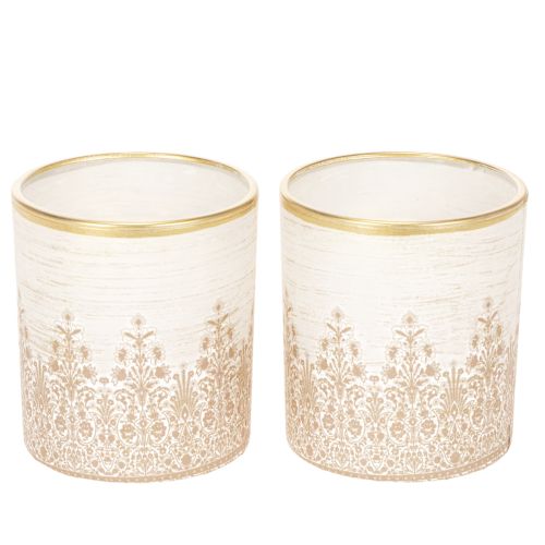 Windlichtglas Teelichthalter mit Blumenmuster Ø8cm H9cm 2er-Set