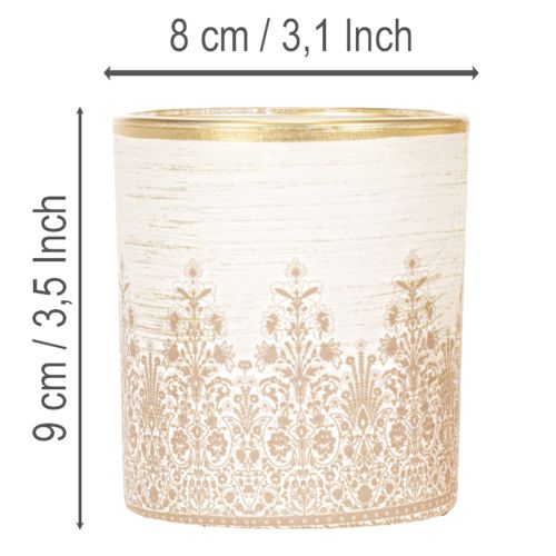 Windlichtglas Teelichthalter mit Blumenmuster Ø8cm H9cm 2er-Set | Floristik24.at