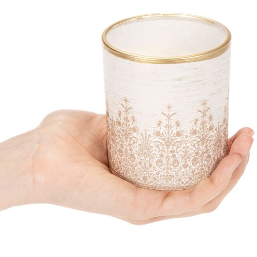 Windlichtglas Teelichthalter mit Blumenmuster Ø8cm H9cm 2er-Set | Floristik24.at
