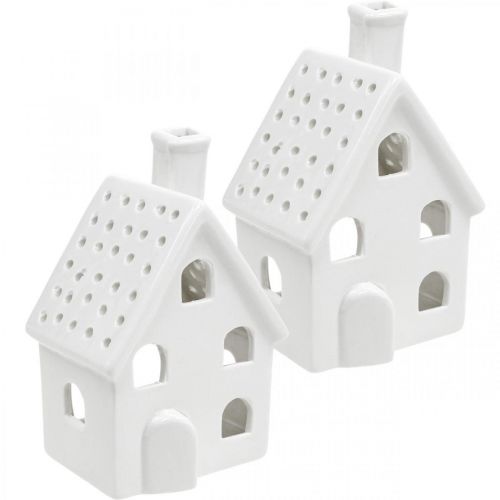 Windlicht Haus Keramik Lichthaus Advent Weiß H14cm 2 St