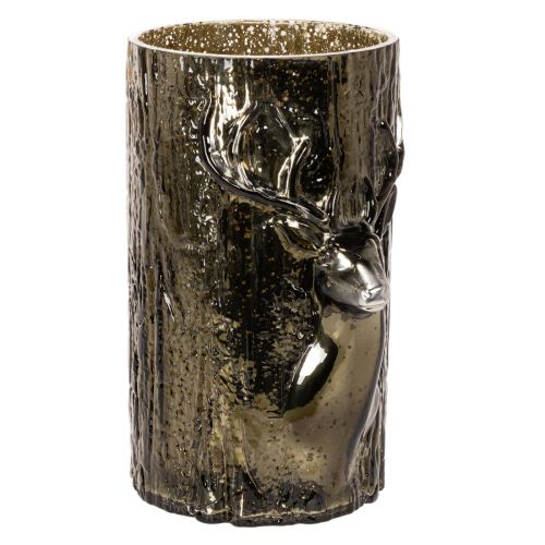 Windlicht Glas mit Hirschkopf und Baumrelief grünbraun 26cm bestellen | Floristik24.at