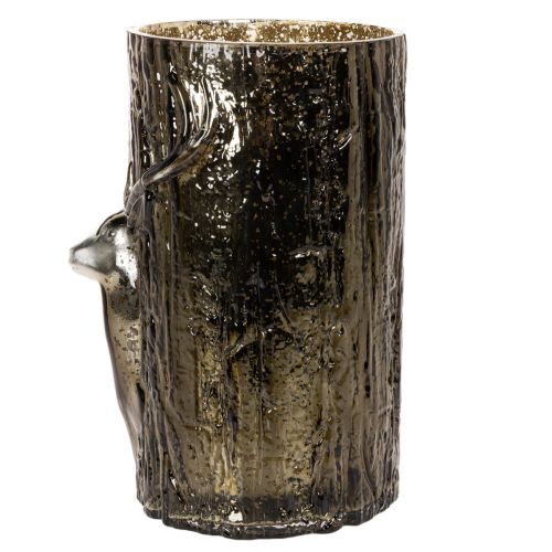 Windlicht Glas mit Hirschkopf und Baumrelief grünbraun 26cm | Floristik24.at