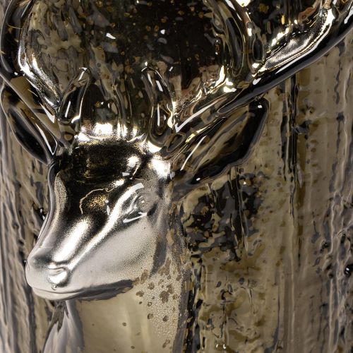 Windlicht Glas mit Hirschkopf und Baumrelief grünbraun 26cm | Floristik24.at