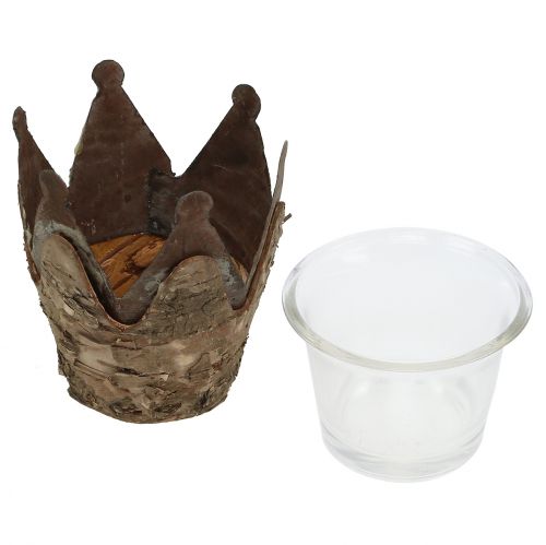 Floristik24 Windlicht Krone mit Birke und Metall Ø7cm H7,5cm 3St