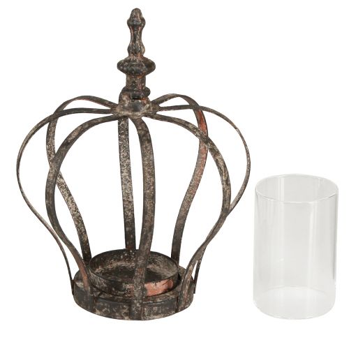 Artikel Windlicht Krone Braun Rost Mit Kerzenglas Ø14cm H18cm
