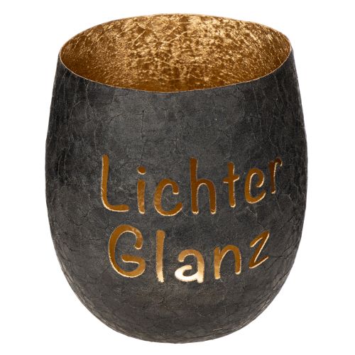 Windlicht aus Metall mit schwarzer Außenseite und goldener Innenfläche, 11 cm hoch bestellen | Floristik24.at