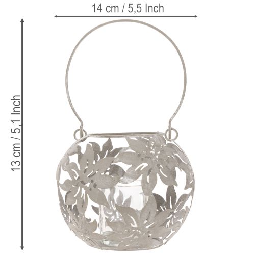 Windlicht aus Metall, Hängedekoration, Grau, Ø14 cm, H13 cm, Floral | Floristik24.at