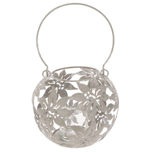 Windlicht aus Metall, Hängedekoration, Grau, Ø14 cm, H13 cm, Floral | Floristik24.at