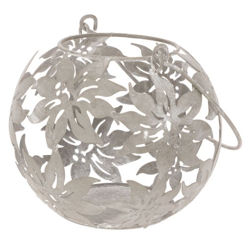 Windlicht aus Metall, Hängedekoration, Grau, Ø14 cm, H13 cm, Floral | Floristik24.at